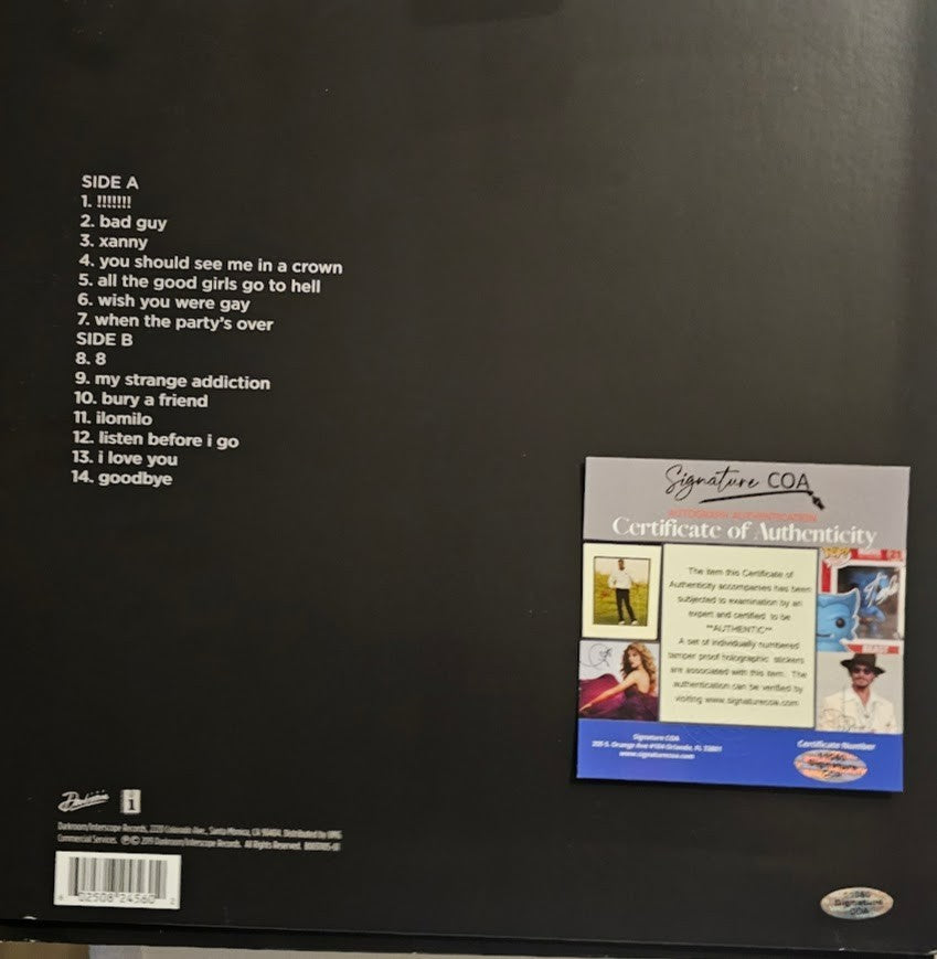 Billie Eilish Signed autographed When We Falll Sleep LP Record Vinyl Glows COA