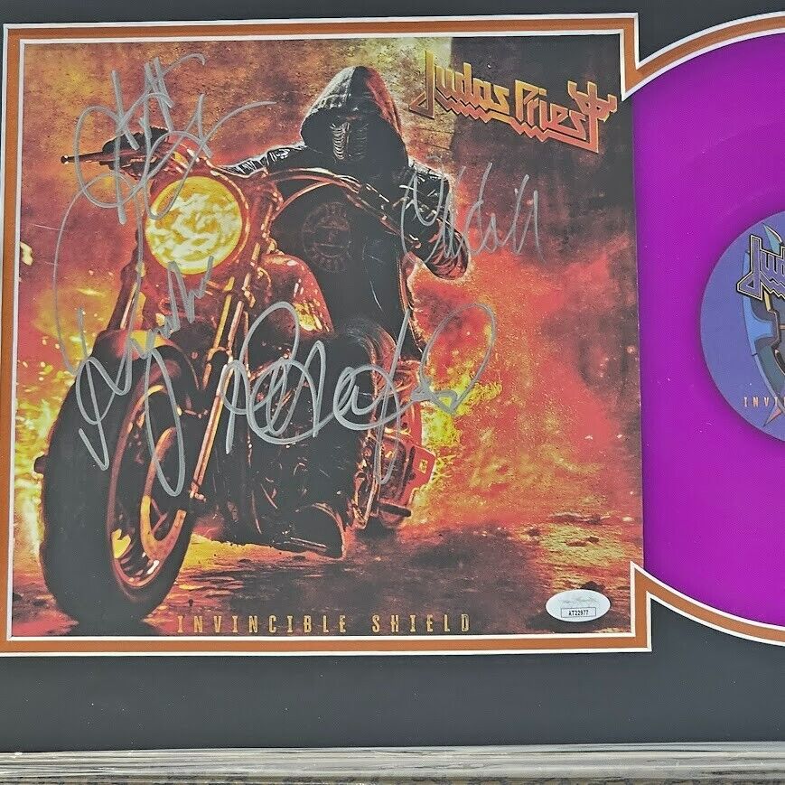 Judas Priest Band Signed Autographed Invincible Shield JSA Purple Record Vinyl