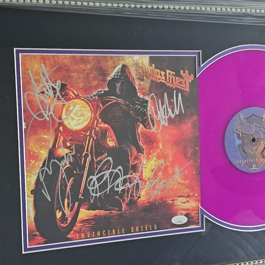 Judas Priest Band Signed Autographed Invincible Shield JSA Purple Record Vinyl