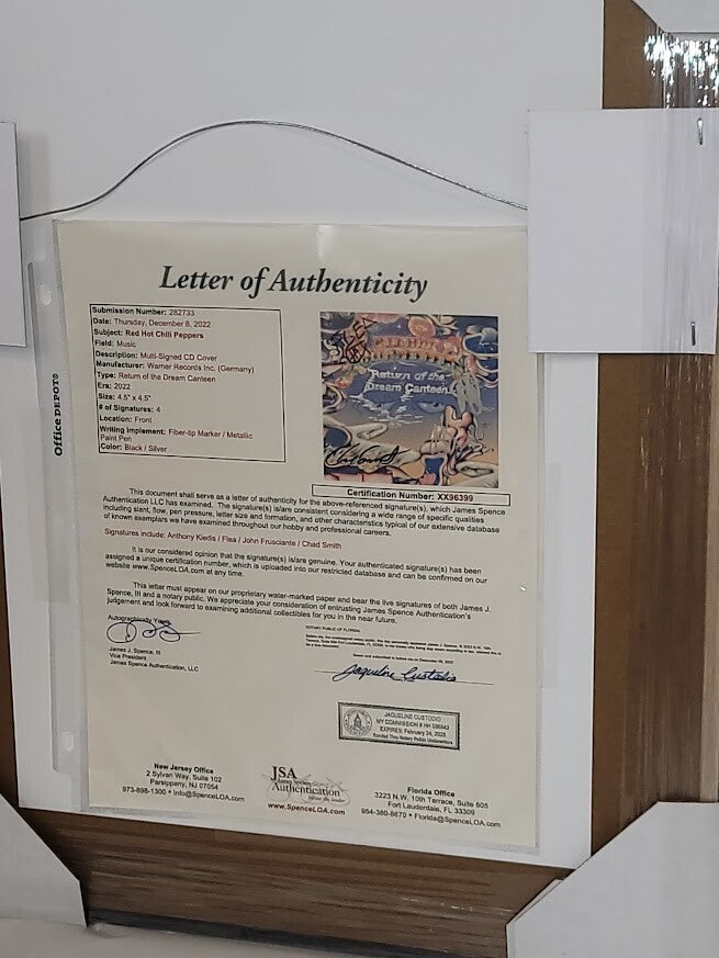 Red Hot Chili Peppers  Signed Return of the Dream Canteen CD JSA Full Letter