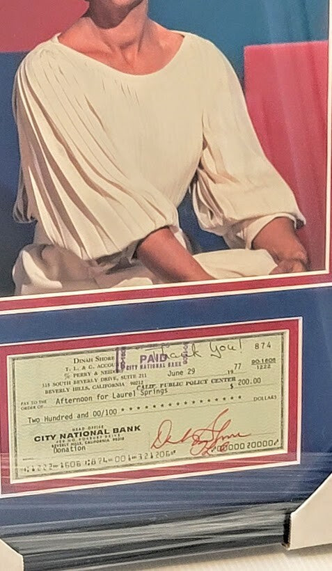 Rare Dinah Shore SIGNED Cancelled check  Framed JSA certified