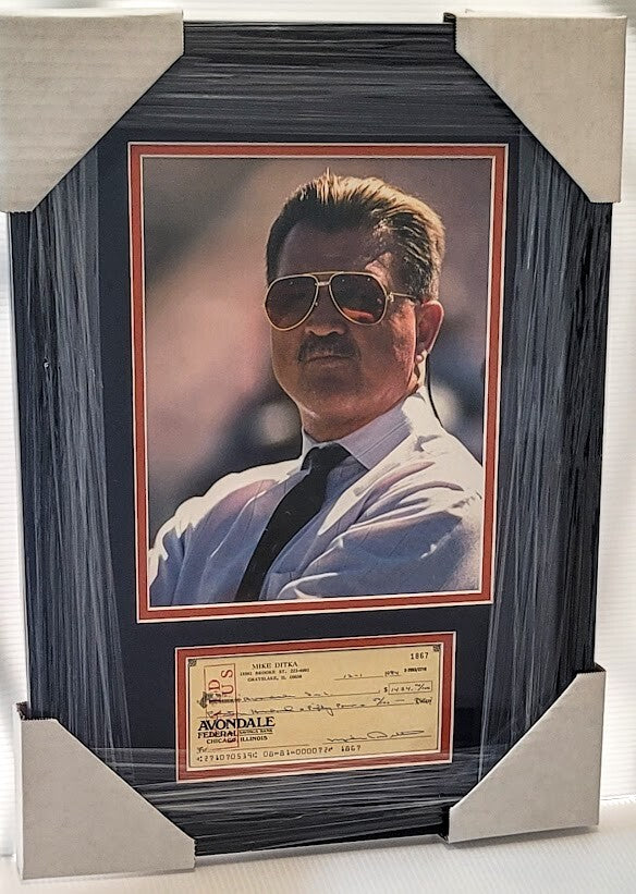Mike Ditka Iron Mike SIGNED Cancelled  check Chicago Bears Autograph COA FRAMED