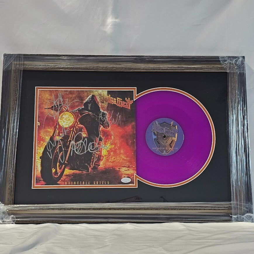 Judas Priest Band Signed Autographed Invincible Shield JSA Purple Record Vinyl