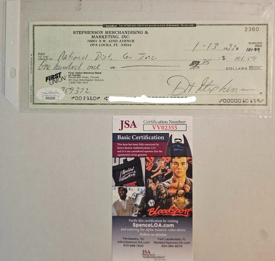 Dwight Stephenson  Signed cancelled check  Miami Dolphins JSA COA Autograph