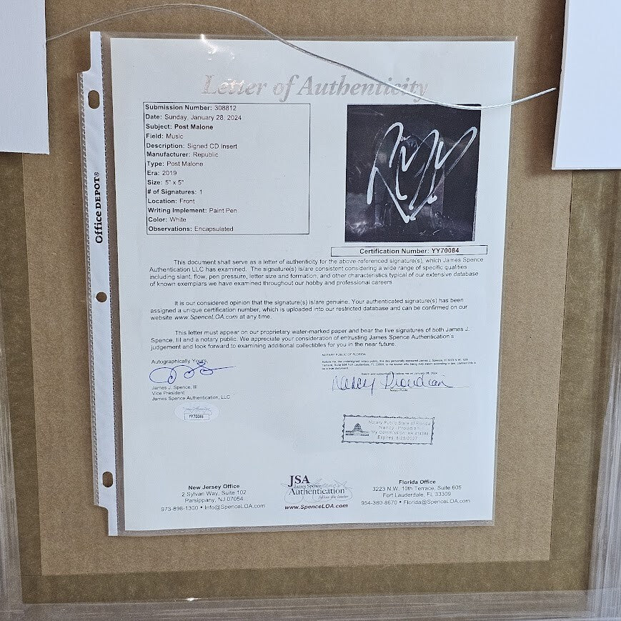 Post Malone Signed Autographed Hollywoods Bleeding CD JSA Letter of Authenticity