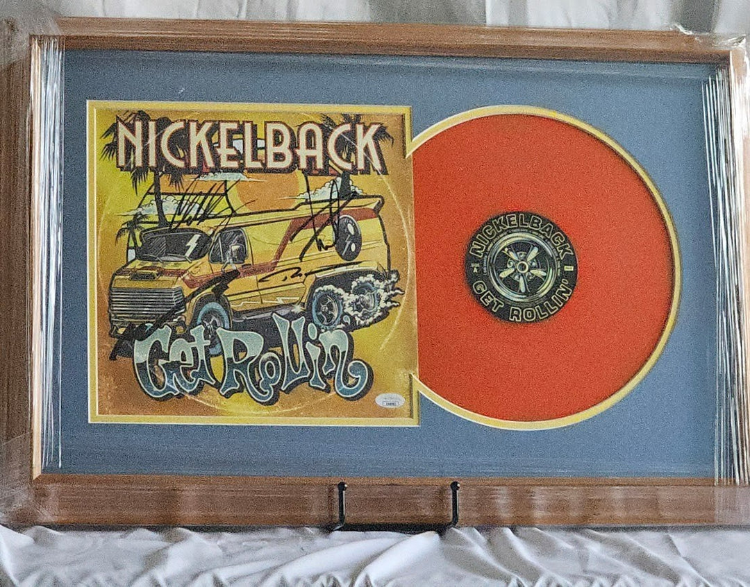 Nickelback Band Signed Get Rollin LP Authenticated  Orange Vinyl record JSA COA