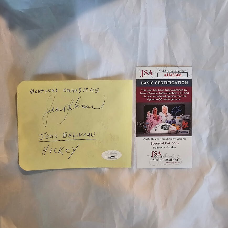 Montreal Canadians Jean Beliveau Autographed Signed paper JSA COA