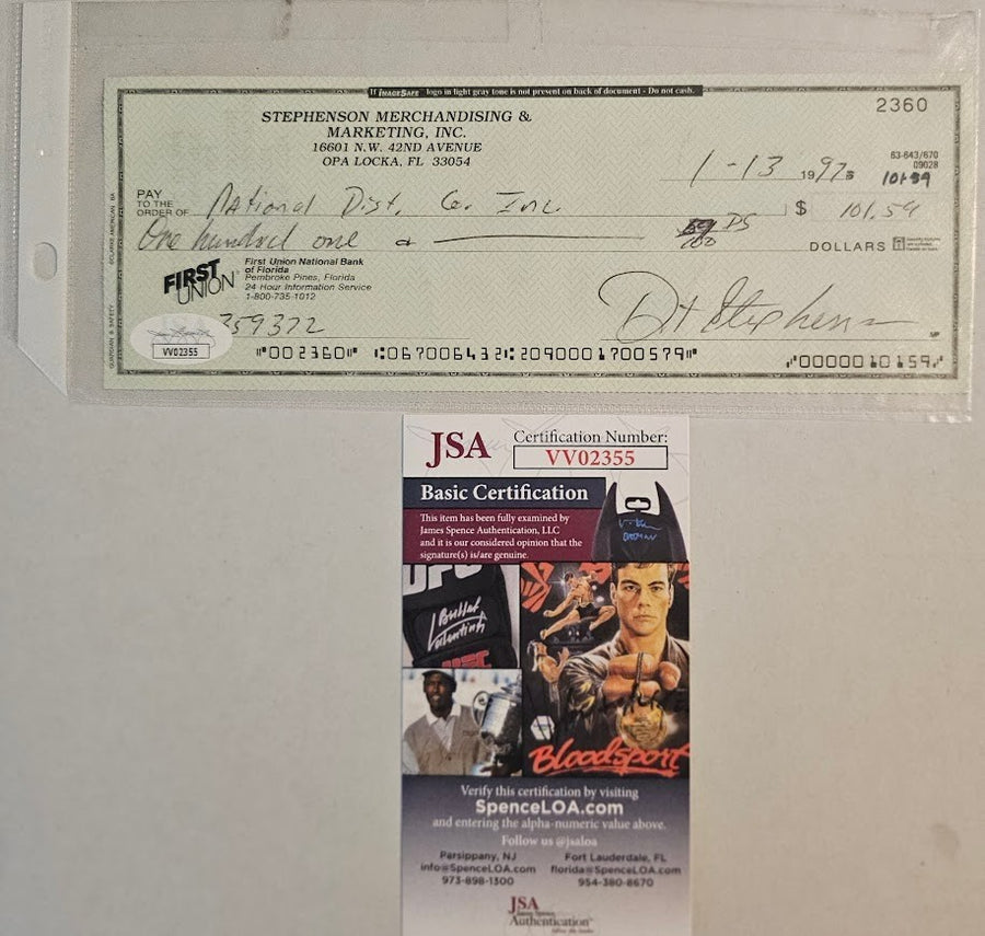 Dwight Stephenson  Signed cancelled check  Miami Dolphins JSA COA Autograph