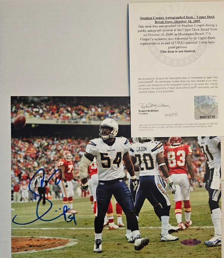 Stephen Cooper Signed picture Photo Autographed LA Chargers Upper Deck COA