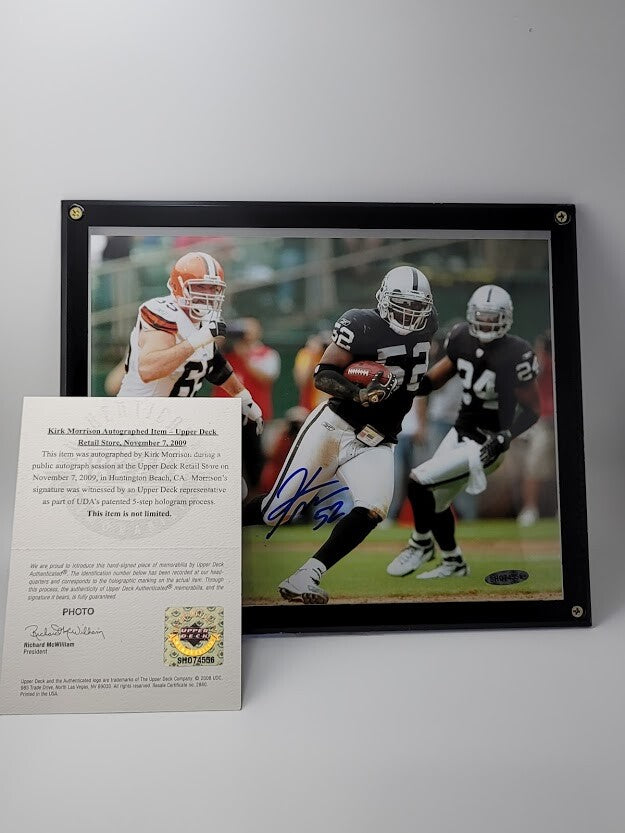 Kirk Morrison Signed 8X10 Photo Autograph Raiders Browns Picture UDA Upper Deck