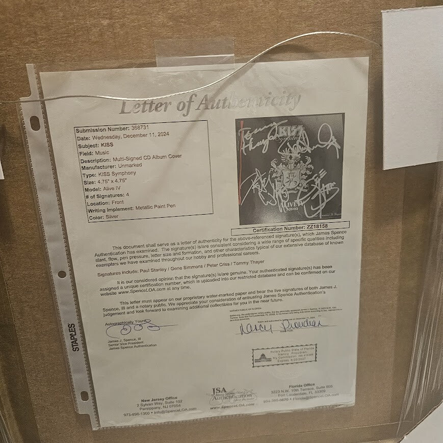 KISS Band hand Signed Autographed CD Alive 4 IV JSA full Letter Certified