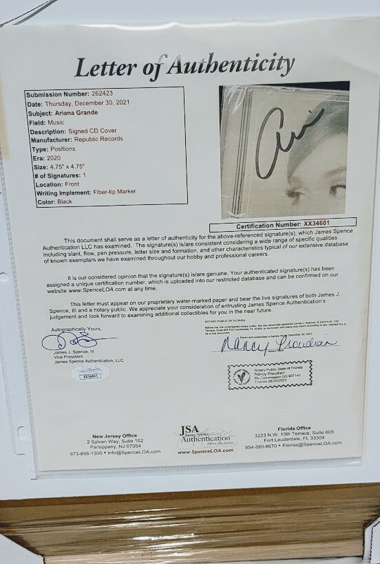 Ariana Grande  Signed Autographed Positions CD  JSA Letter of Authenticity Gift*