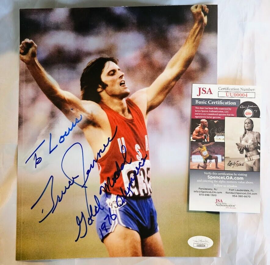 BRUCE JENNER Signed 8x10 USA Olympic Photo JSA COA Autograph 1976 Gold Medal