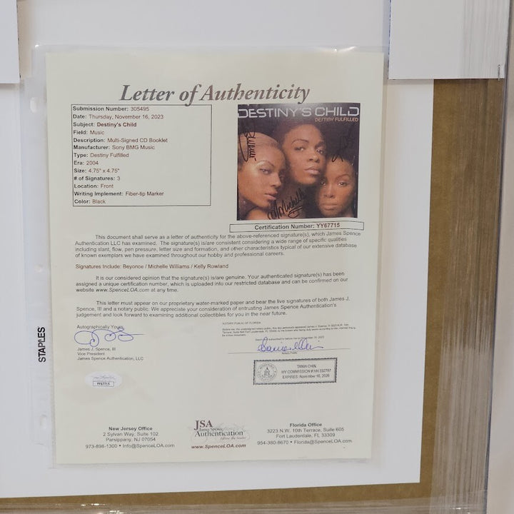 Destiny's Child ALL Signed autographed Destiny Fulfilled JSA LOA Beyonce