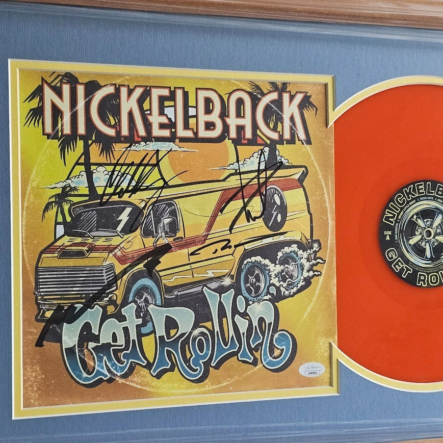 Nickelback Band Signed Get Rollin LP Authenticated  Orange Vinyl record JSA COA