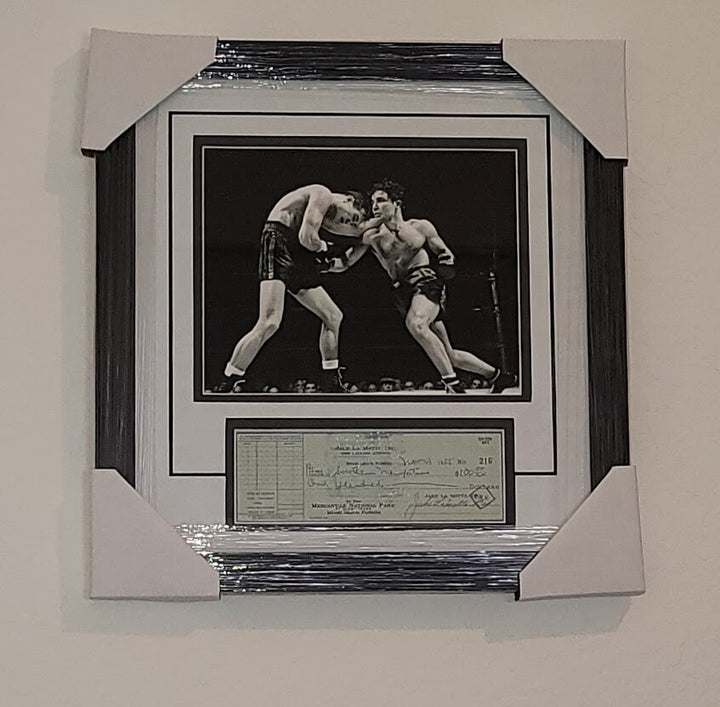Jake La Matta Signed Autographed cancelled check 1955 UNIQUE Custom Framed JSA