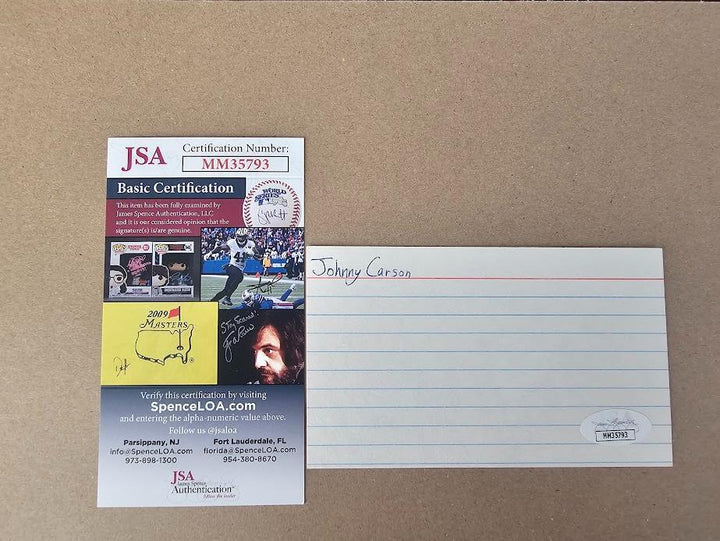 Johnny Carson SIGNED card AUTOGRAPHED The Tonight Show JSA COA