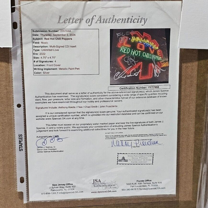 Red Hot Chili Peppers Signed Unlimited Love CD  Autographed JSA Certified Framed