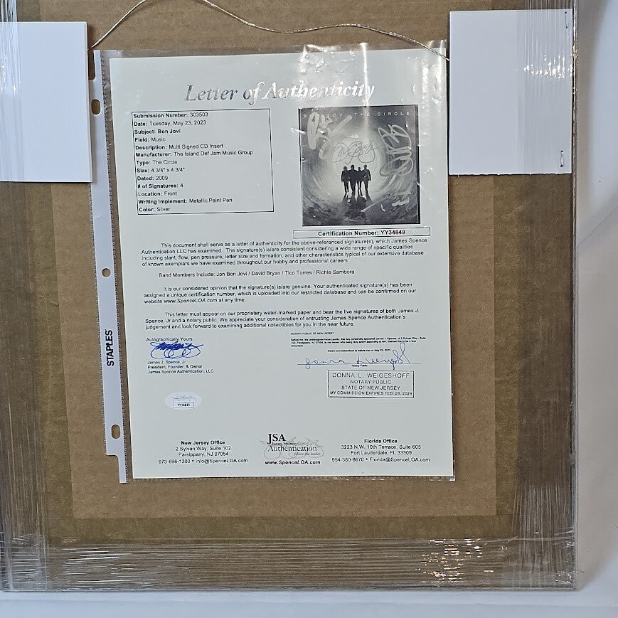 Jon Bon Jovi Band  Signed Autograph The Circle CD  JSA  Letter of Authenticity