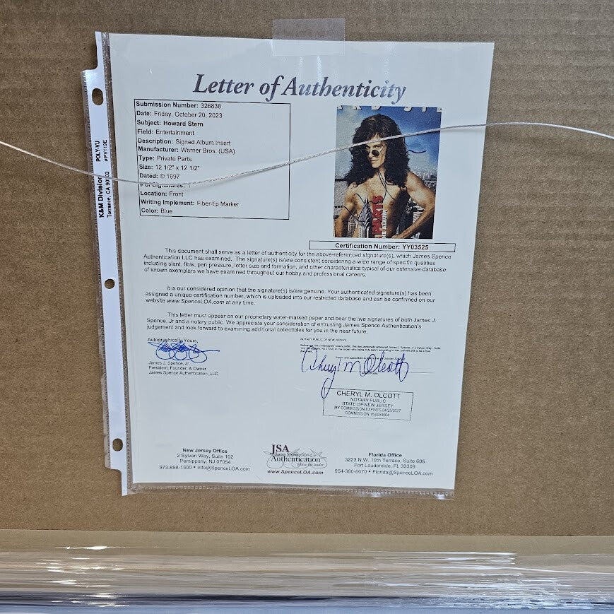 Howard Stern Private Parts Signed LP Blue Record Vinyl JSA Letterof Authenticity