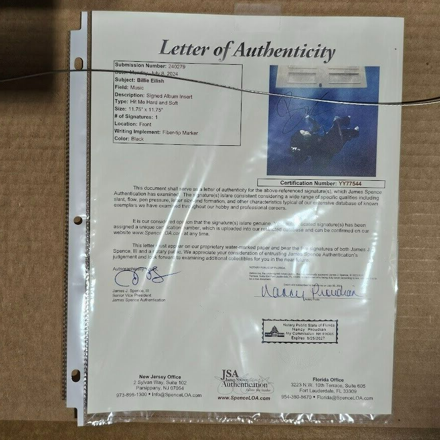 Billie Eilish  SIGNED Hit me Hard and Soft LP  Autographed JSA LOA Framed