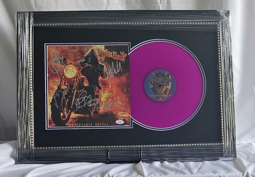 Judas Priest Band Signed Autographed Invincible Shield JSA Purple Record Vinyl