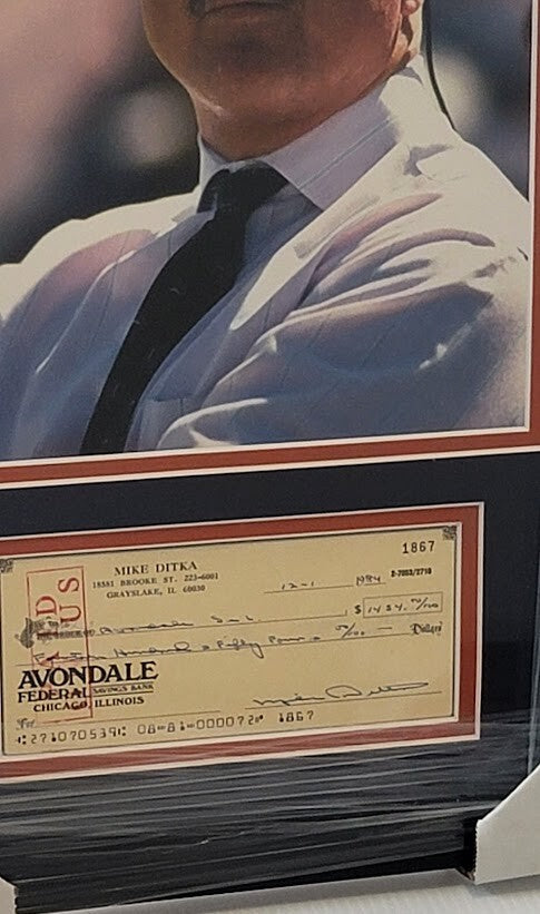 Mike Ditka Iron Mike SIGNED Cancelled  check Chicago Bears Autograph COA FRAMED