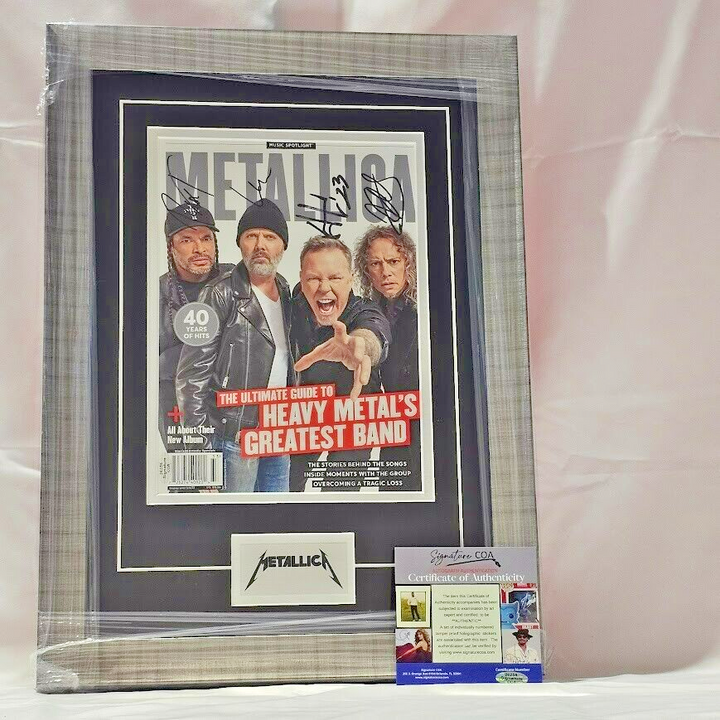 Metallica  Autographed Signed Magazine cover Certified Framed Very Rare