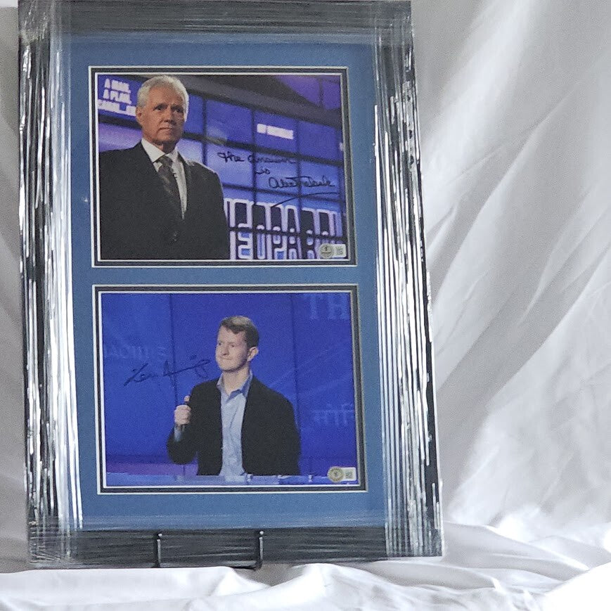 Alex Trebec Ken Jennings Jeopardy Signed Autographed Pictures Framed Becket COA