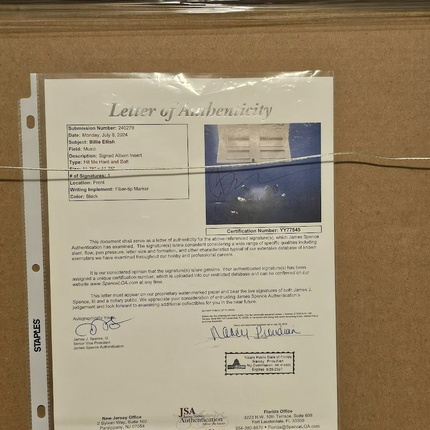 Billie Eilish Hit Me Hard And Soft record Blue Vinyl Signed Autographed JSA COA