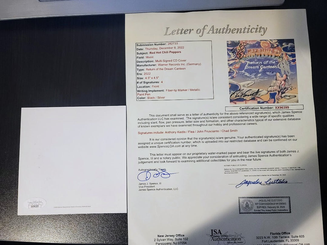 Red Hot Chili Peppers  Signed Return of the Dream Canteen CD JSA Full Letter