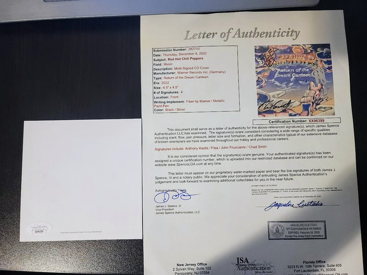 Red Hot Chili Peppers  Signed Return of the Dream Canteen CD JSA Full Letter